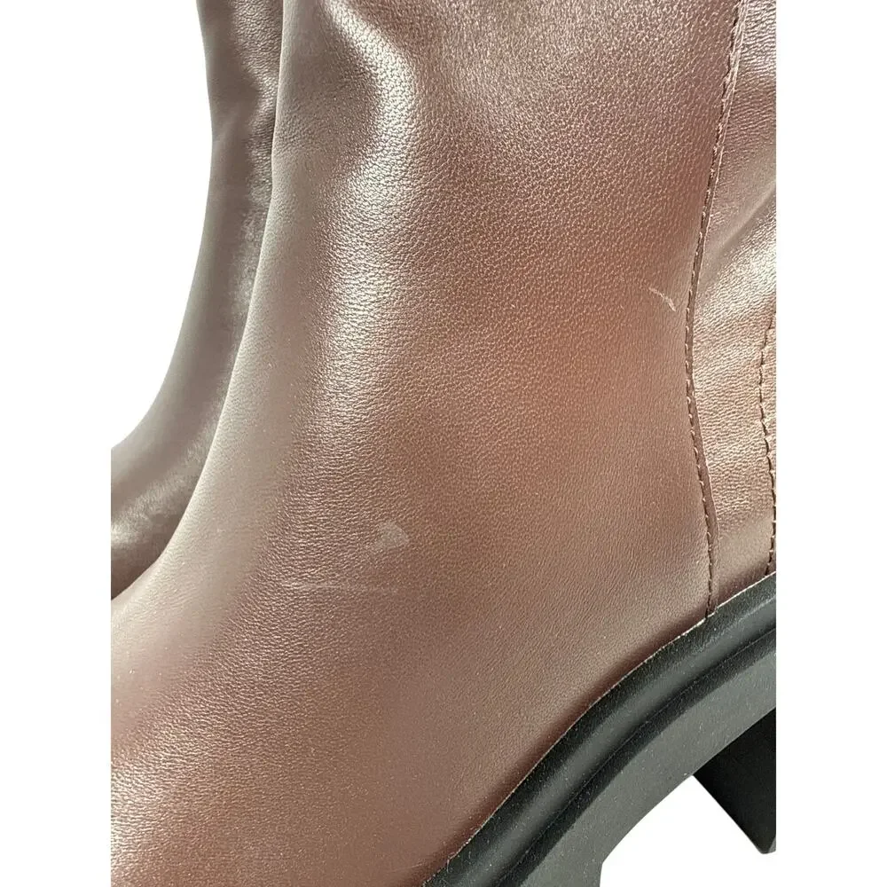 Steve Madden‎ Fella Platform Boots Womens 7.5 M Brown Leather Chunky Heel Zipper